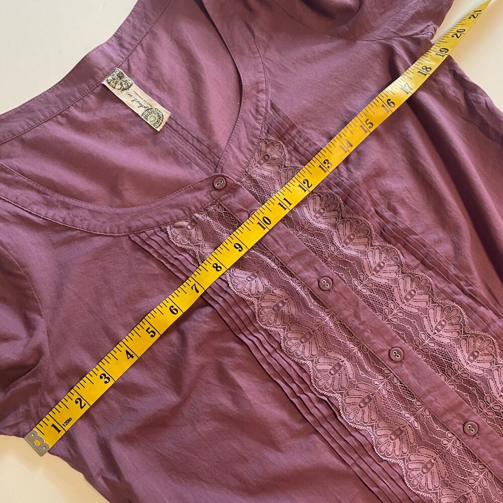 Free People Pintucked Button Top Womens Large Dusty Purple Lacy Cotton Blouse - Picture 7 of 9